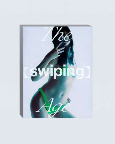 Book cover design for The Swiping Age, featuring stylized portrait and typography exploring digital intimacy and dating app culture.